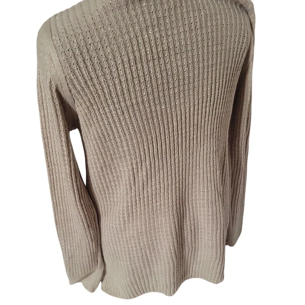 St Johns Bay Womens‎ Beige Metallic Cable Knit V-Neck Sweater Large L Shimmer